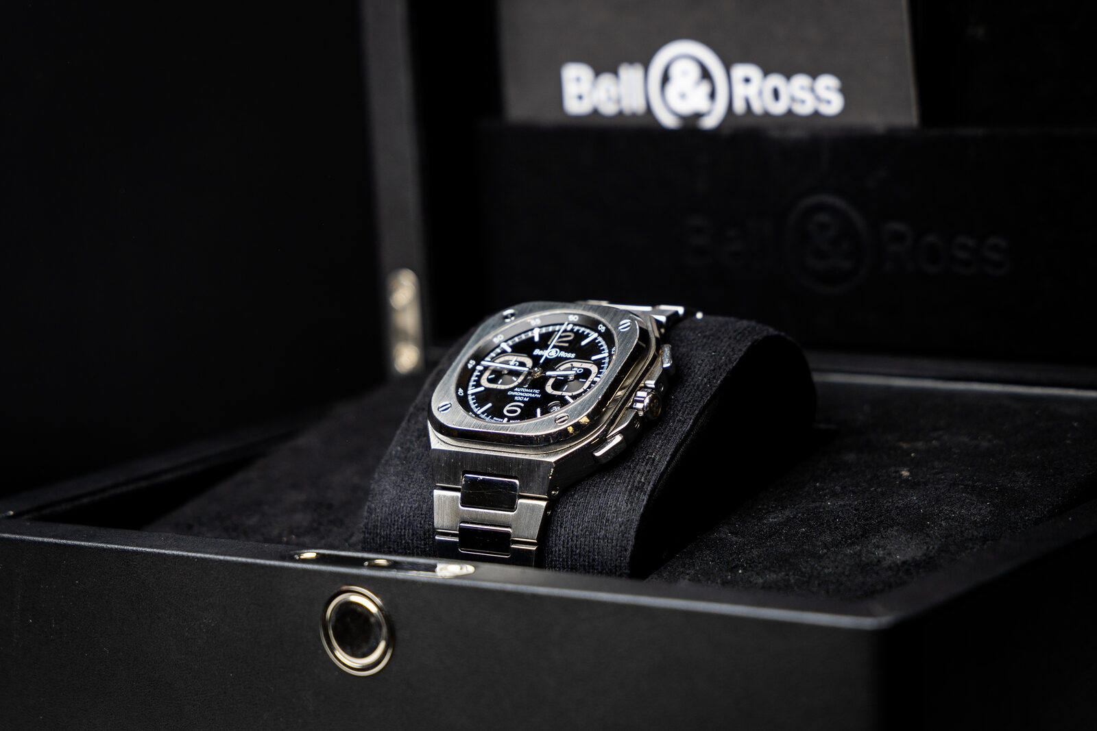 Bell & Ross BR 05 Chronograph, side angle, in its box